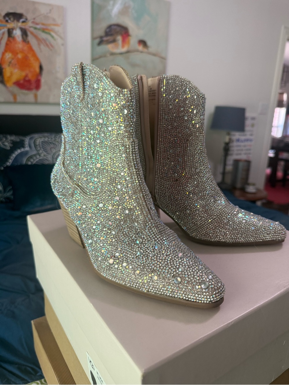 Matisse Iridescent Crystal-Embellished Ankle Booties